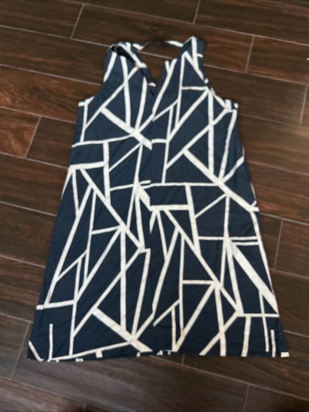 Banana Republic Geometric Print Navy and White Sleeveless Shift Dress